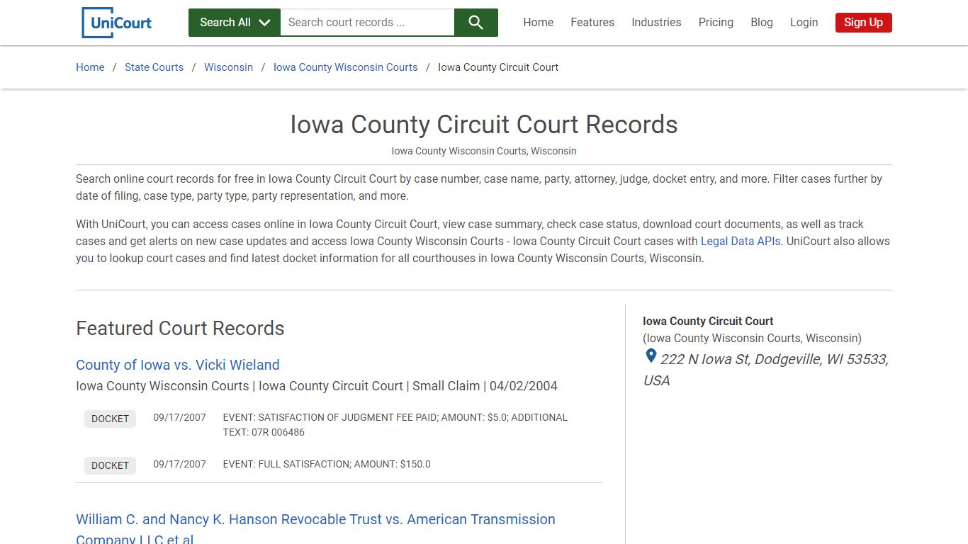 Iowa County Circuit Court Records | Iowa | UniCourt